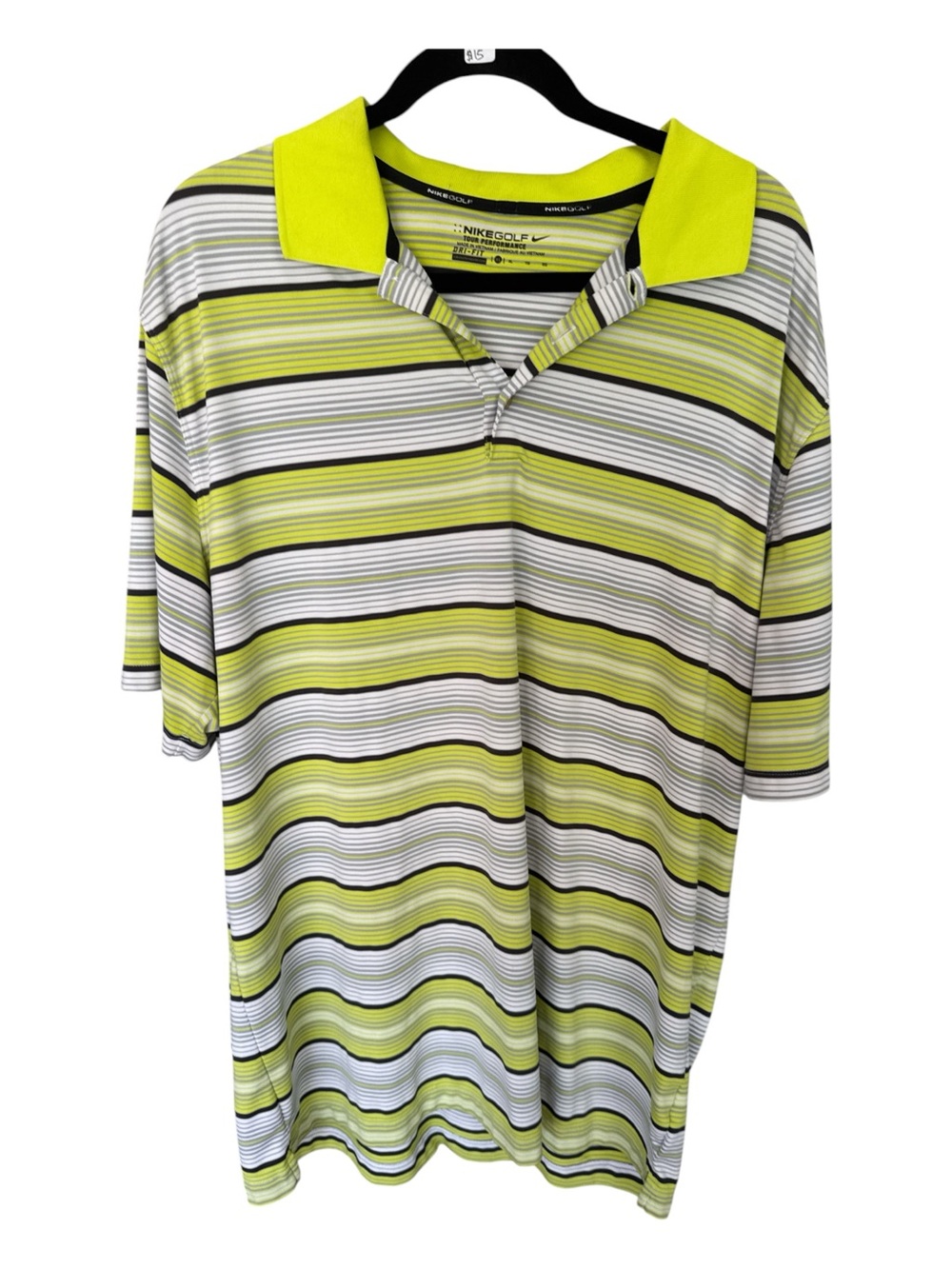 Nike Men's Lime Green Black White Striped Golf Polo